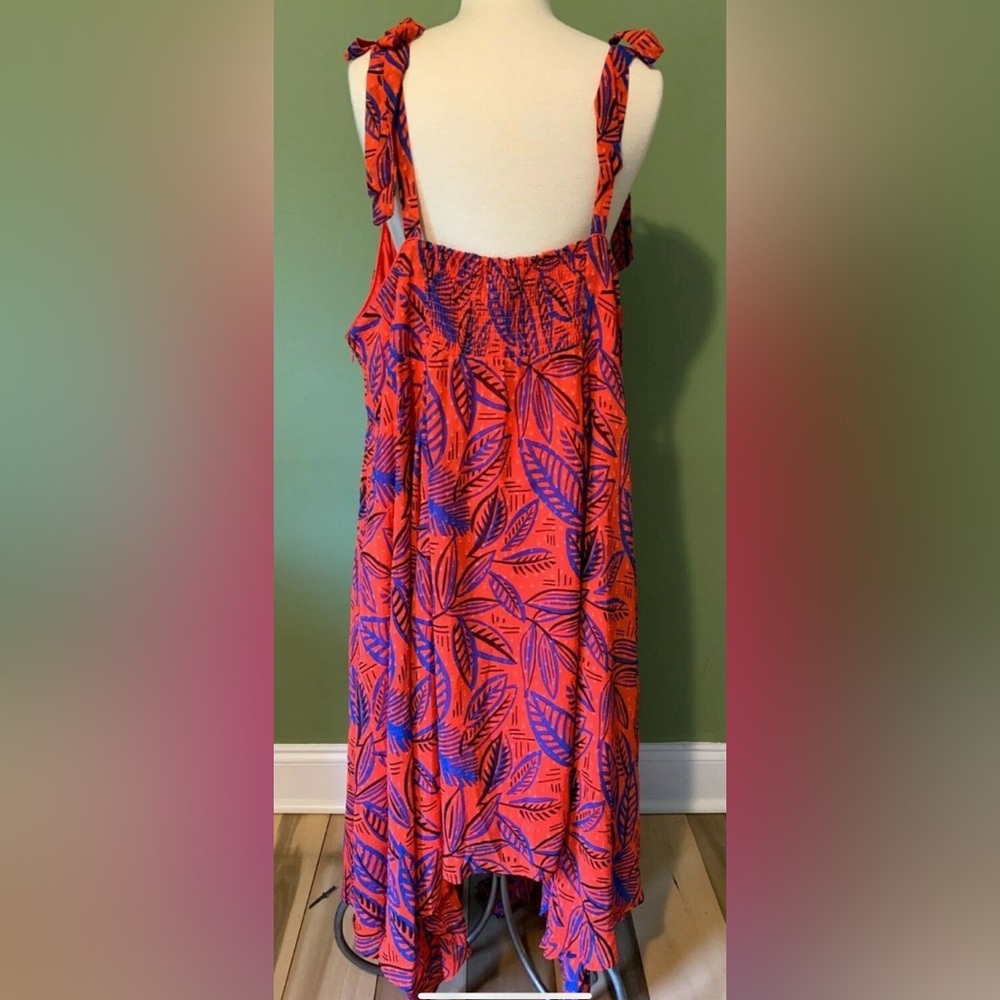 ALEXIS for Target Dress Orange Blue Botanical Tie Strap Asymmetrical Hem 2X NWT - Picture 6 of 9